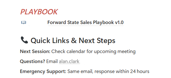Forward State sales playbook quick links and next steps
